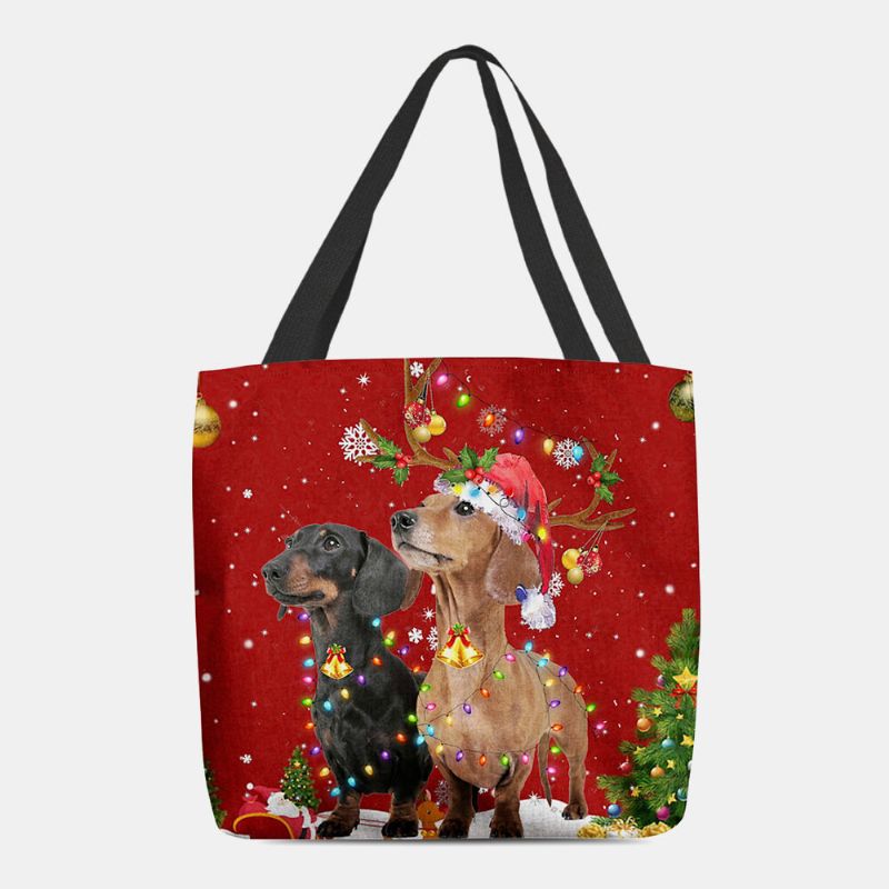 Mujeres Fieltro Lindo Festivo Navidad Dibujos Animados Perros Patrón Bolso Bandolera Bolso Tote