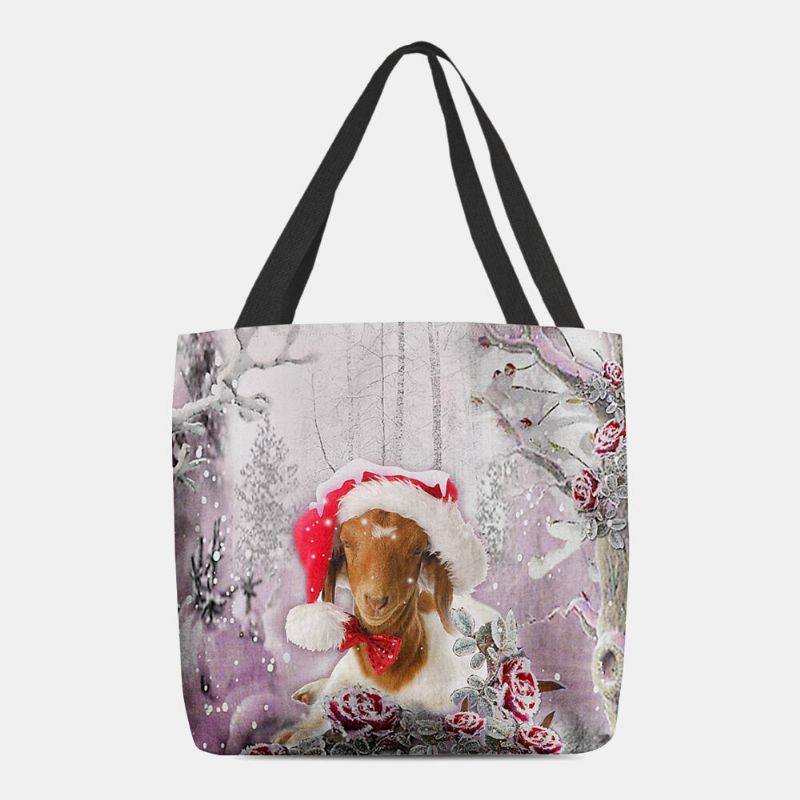 Mujeres Fieltro Lindo Perro De Dibujos Animados En 3d Con Sombrero De Navidad Patrón De Paisaje De Invierno Bolso De Mano Bolso De Mano