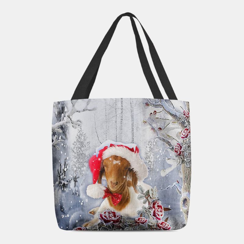 Mujeres Fieltro Lindo Perro De Dibujos Animados En 3d Con Sombrero De Navidad Patrón De Paisaje De Invierno Bolso De Mano Bolso De Mano