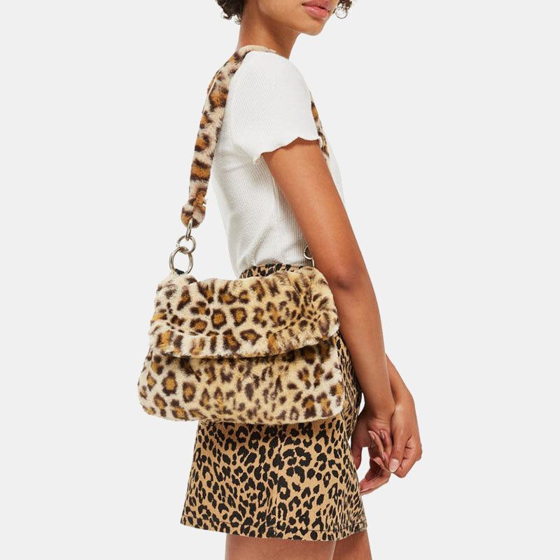 Mujeres Fieltro Moda Casual Patrón De Leopardo Suave Y Cálido Bolso De Hombro Bolso