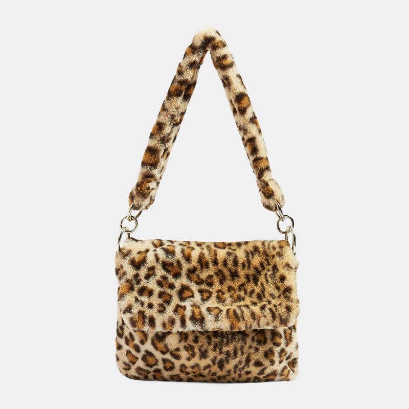 Mujeres Fieltro Moda Casual Patrón De Leopardo Suave Y Cálido Bolso De Hombro Bolso