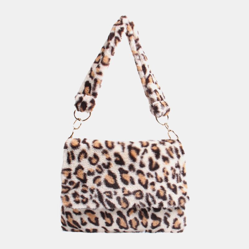 Mujeres Fieltro Moda Casual Patrón De Leopardo Suave Y Cálido Bolso De Hombro Bolso