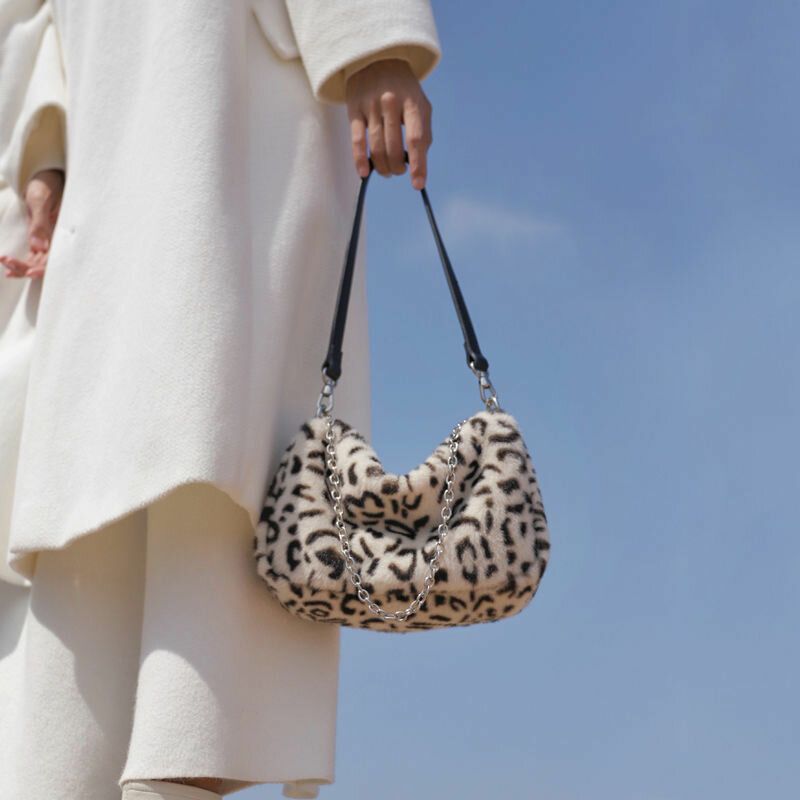 Mujeres Fieltro Moda Casual Suave Patrón De Leopardo Axilas Mini Bolso De Todo Fósforo Bolso De Hombro