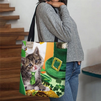 Mujeres Green Hat Cat Happy St Patrick Day Bolso De Hombro Bolso Tote