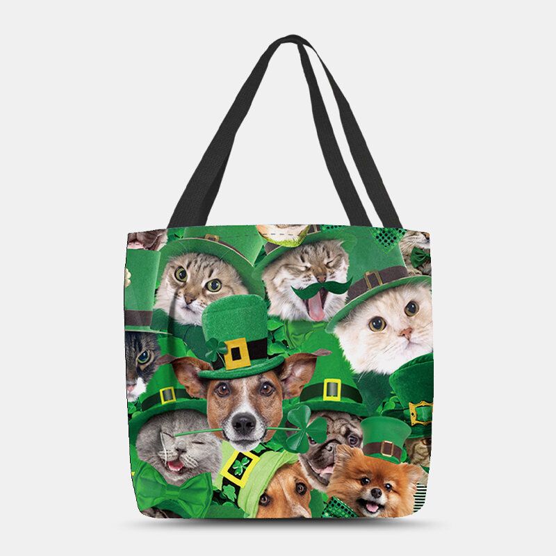 Mujeres Green Hat Cat Happy St Patrick Day Bolso De Hombro Bolso Tote