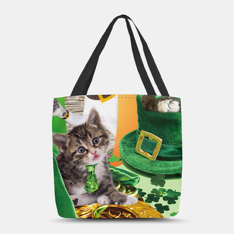 Mujeres Green Hat Cat Happy St Patrick Day Bolso De Hombro Bolso Tote