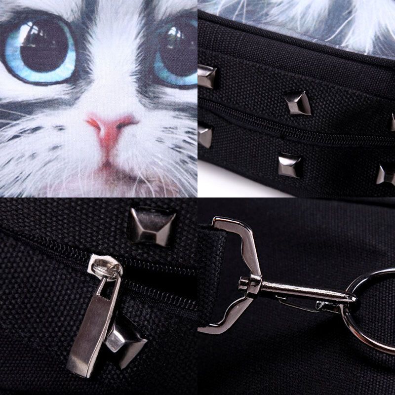 Mujeres Lienzo 3d Tridihombreional Lindo Gato Animal-estampado Casual Dibujos Animados Bolso Bandolera Bolso Satchel