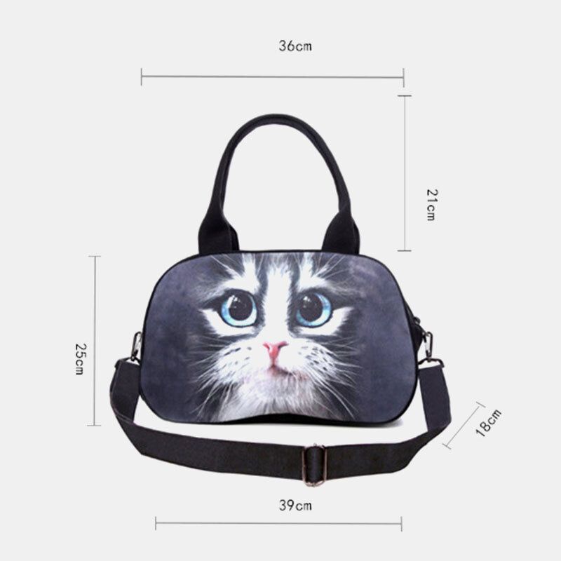 Mujeres Lienzo 3d Tridihombreional Lindo Gato Animal-estampado Casual Dibujos Animados Bolso Bandolera Bolso Satchel