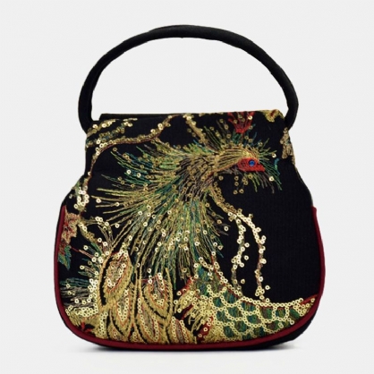 Mujeres Lienzo Estilo Étnico Bordado Patrón De Pavo Real Casual Elegante Mini Bolso De Mujer