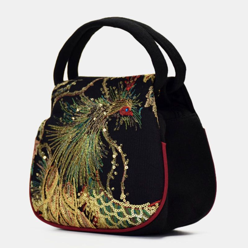 Mujeres Lienzo Estilo Étnico Bordado Patrón De Pavo Real Casual Elegante Mini Bolso De Mujer