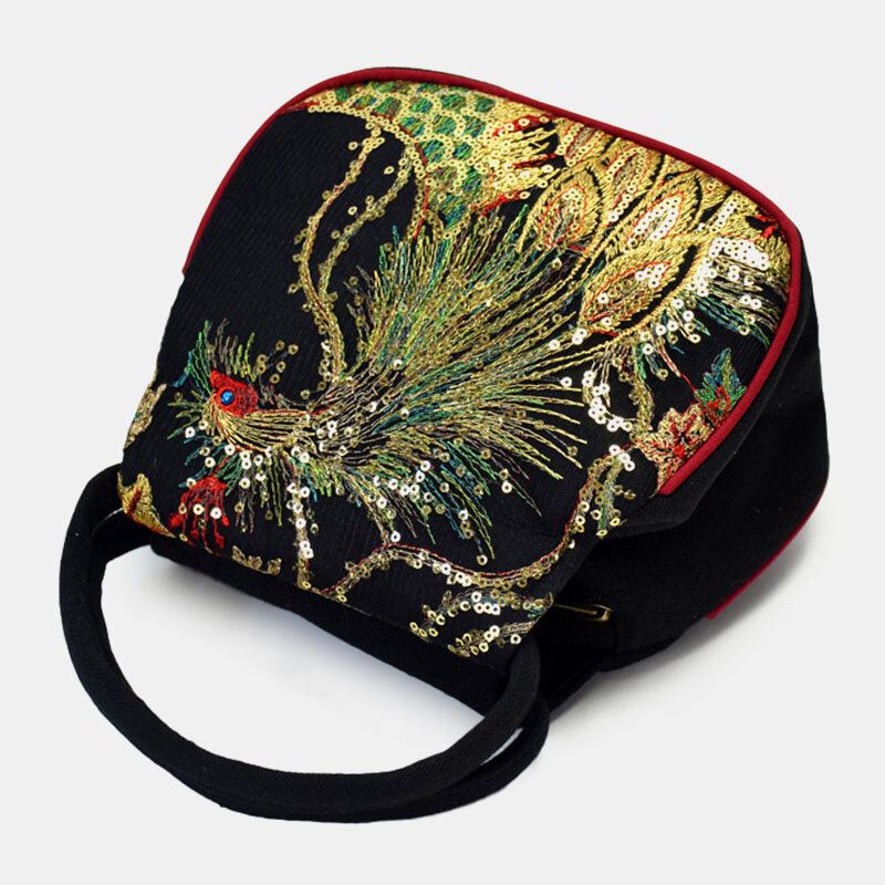 Mujeres Lienzo Estilo Étnico Bordado Patrón De Pavo Real Casual Elegante Mini Bolso De Mujer