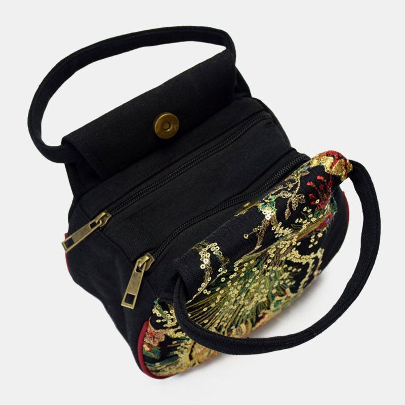 Mujeres Lienzo Estilo Étnico Bordado Patrón De Pavo Real Casual Elegante Mini Bolso De Mujer