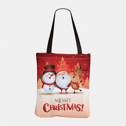 Mujeres Lienzo Festivo Navidad Elk Papá Noel Estampado Patrón Diario Casual Bolso Bandolera