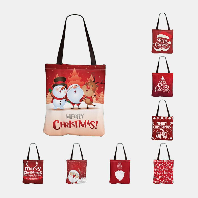 Mujeres Lienzo Festivo Navidad Elk Papá Noel Estampado Patrón Diario Casual Bolso Bandolera