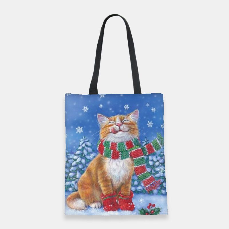 Mujeres Lona Festiva Navidad Vestido Invierno Gato Patrón Impresión Bolso Bandolera Bolso Tote