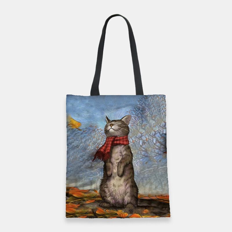 Mujeres Lona Festiva Navidad Vestido Invierno Gato Patrón Impresión Bolso Bandolera Bolso Tote