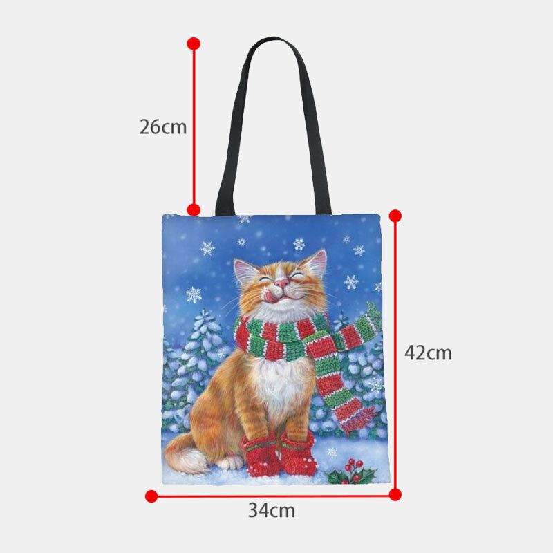 Mujeres Lona Festiva Navidad Vestido Invierno Gato Patrón Impresión Bolso Bandolera Bolso Tote