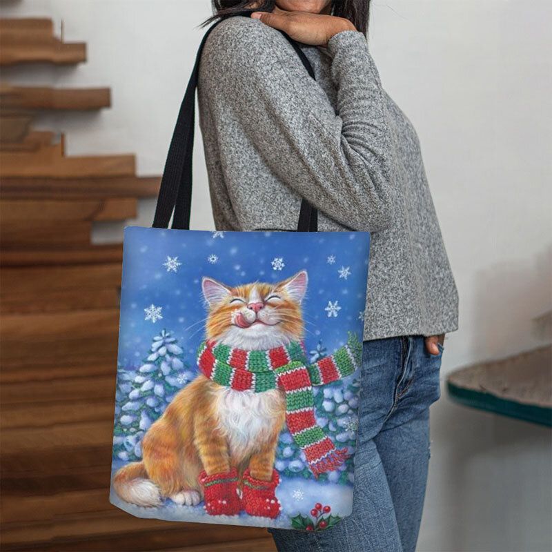 Mujeres Lona Festiva Navidad Vestido Invierno Gato Patrón Impresión Bolso Bandolera Bolso Tote