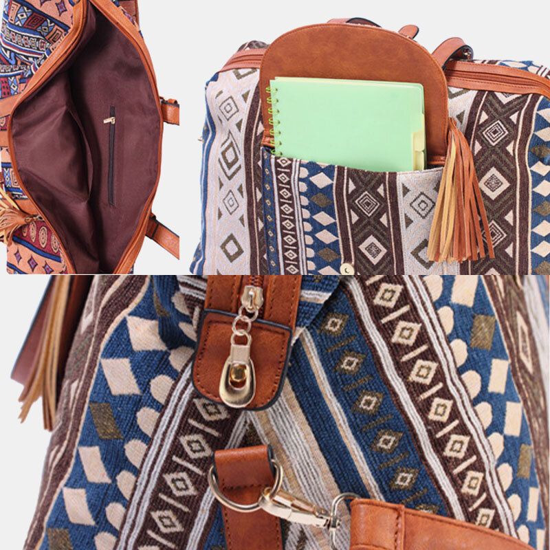 Mujeres Lona Jacquard Estilo Bohemio Estampado Geométrico Borla Bolso De Viaje Bolso Bandolera