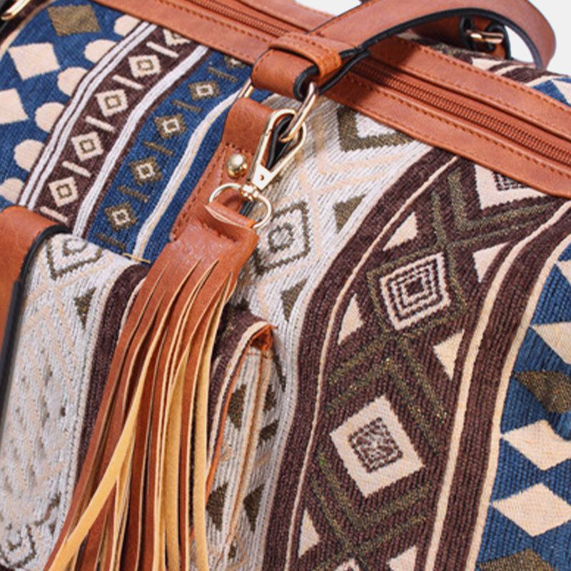 Mujeres Lona Jacquard Estilo Bohemio Estampado Geométrico Borla Bolso De Viaje Bolso Bandolera