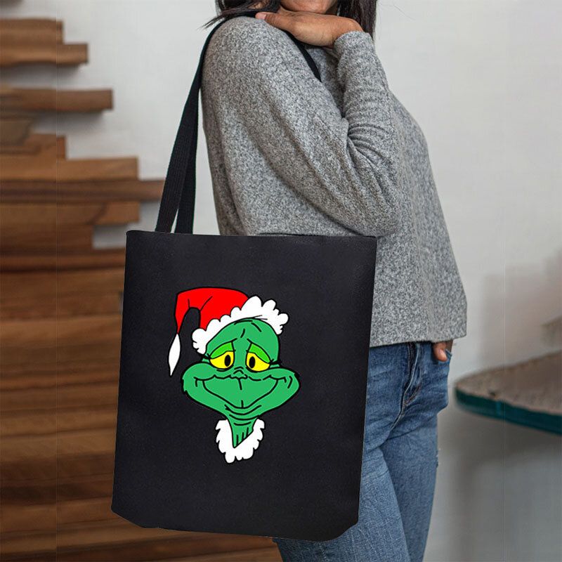 Mujeres Lona Lindo Casual Estilo Navideño Cabello Verde Monstruo Patrón Bolso De Hombro De Gran Capacidad Bolso