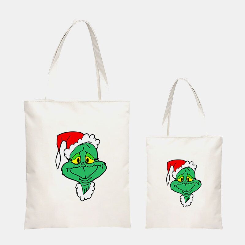 Mujeres Lona Lindo Casual Estilo Navideño Cabello Verde Monstruo Patrón Bolso De Hombro De Gran Capacidad Bolso