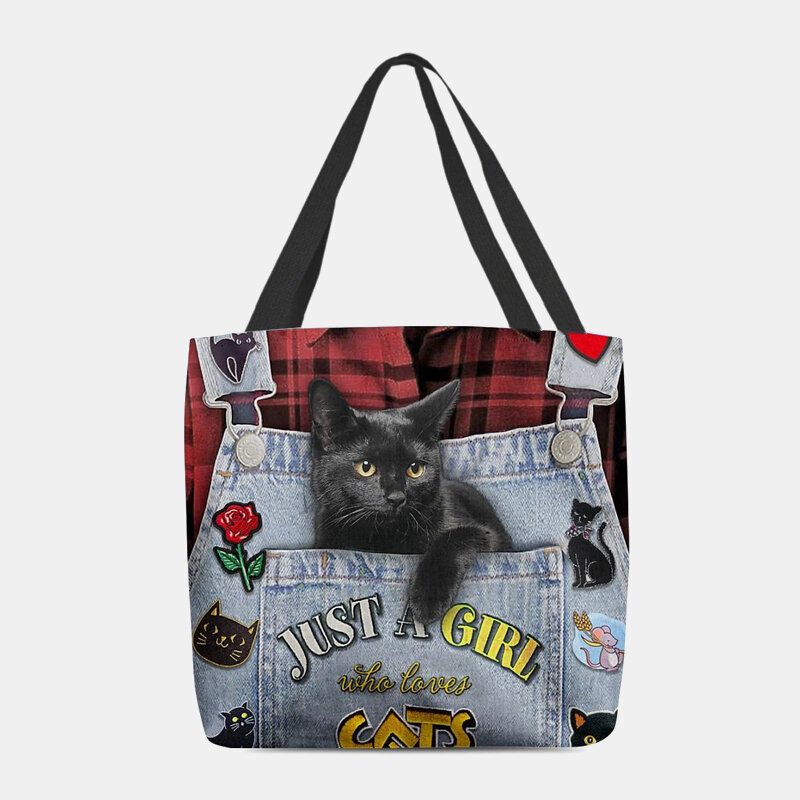 Mujeres Lona Tridihombreional 3d Lindo Gato Negro Bolso Tote Bolso De Hombro