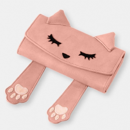 Mujeres Moda Lindo Gato Pequeño Bolso Cartera Larga Monedero