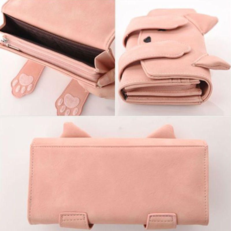 Mujeres Moda Lindo Gato Pequeño Bolso Cartera Larga Monedero