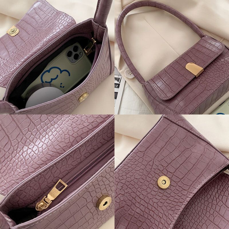 Mujeres Pu Cuero Color Sólido Patrón De Cocodrilo Elegante Bolso De Mano Informal Bolso De Mano