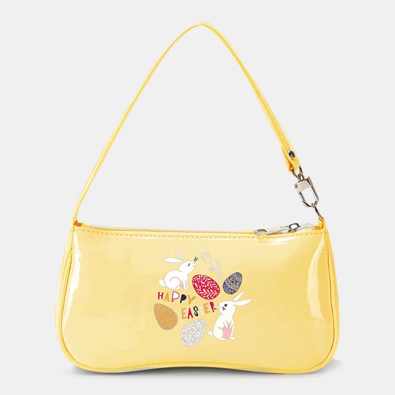 Mujeres Pu Cuero Conejo Huevos De Colores Patrón Feliz Pascua Dibujos Animados Lindo Bolso De Hombro Bolso Hobo