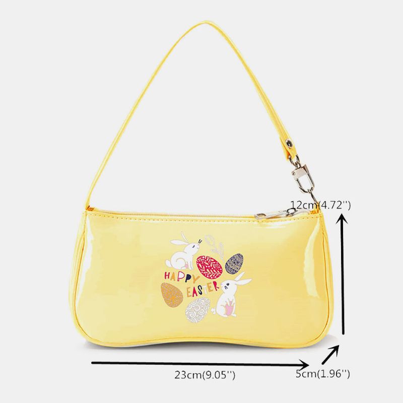 Mujeres Pu Cuero Conejo Huevos De Colores Patrón Feliz Pascua Dibujos Animados Lindo Bolso De Hombro Bolso Hobo