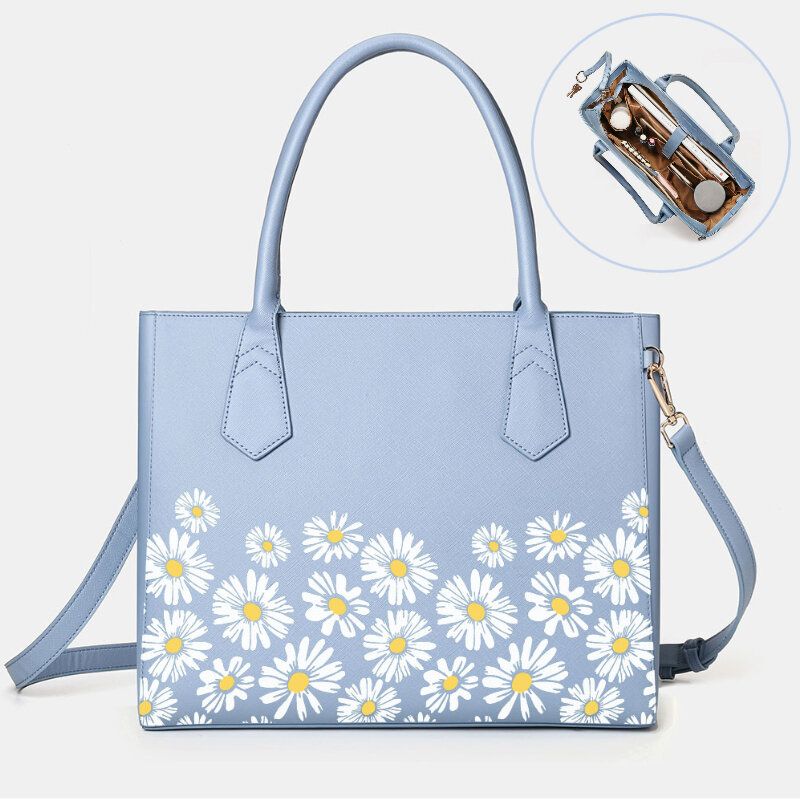 Mujeres Pu Cuero Daisy Multifunción Multibolsillo 13.3 Pulgadas Bolso De Hombro Con Llave Para Computadora Portátil