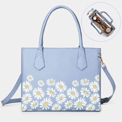 Mujeres Pu Cuero Daisy Multifunción Multibolsillo 13.3 Pulgadas Bolso De Hombro Con Llave Para Computadora Portátil