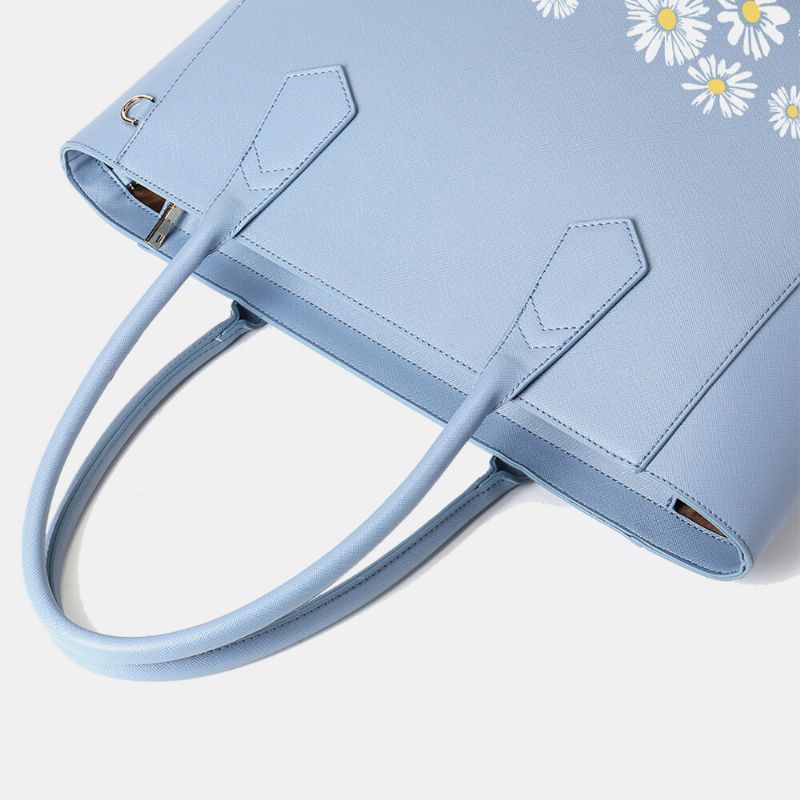 Mujeres Pu Cuero Daisy Multifunción Multibolsillo 13.3 Pulgadas Bolso De Hombro Con Llave Para Computadora Portátil