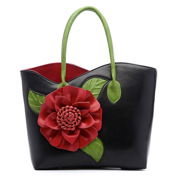 Mujeres Pu Cuero Decoración De Flores Elegante Bolso Sling Bag Bolso De Mano De Estilo Nacional