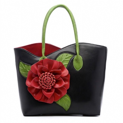 Mujeres Pu Cuero Decoración De Flores Elegante Bolso Sling Bag Bolso De Mano De Estilo Nacional