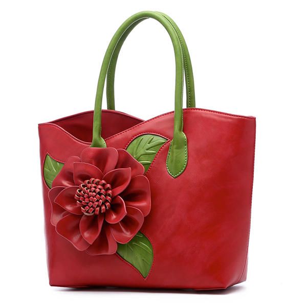 Mujeres Pu Cuero Decoración De Flores Elegante Bolso Sling Bag Bolso De Mano De Estilo Nacional