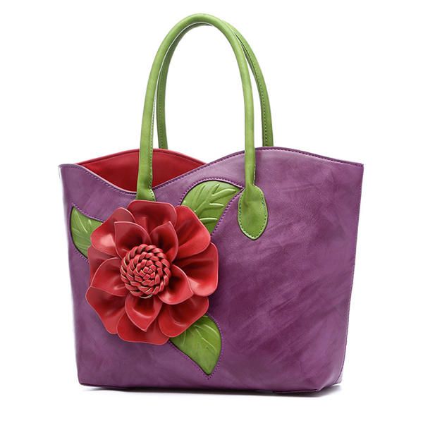 Mujeres Pu Cuero Decoración De Flores Elegante Bolso Sling Bag Bolso De Mano De Estilo Nacional