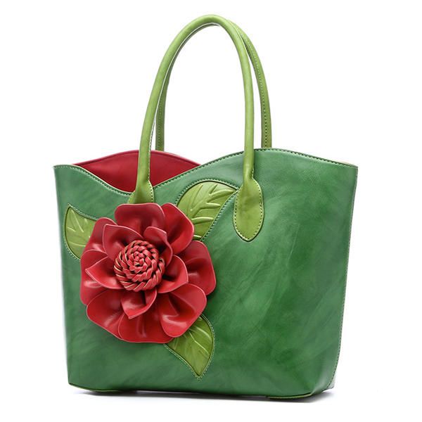 Mujeres Pu Cuero Decoración De Flores Elegante Bolso Sling Bag Bolso De Mano De Estilo Nacional