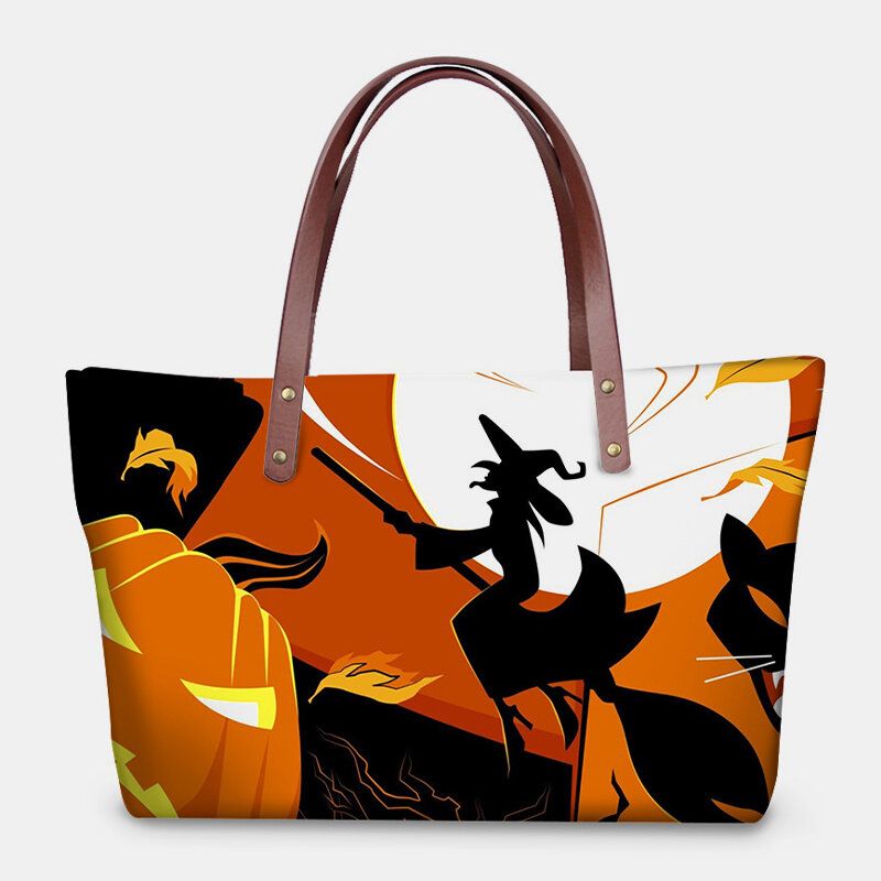 Mujeres Pu Cuero Neopreno Estilo Halloween Calabaza Calavera Festival Patrón Gran Capacidad Bolso De Mamá Bolso De Estudiante Bolso De Hombro Bolso