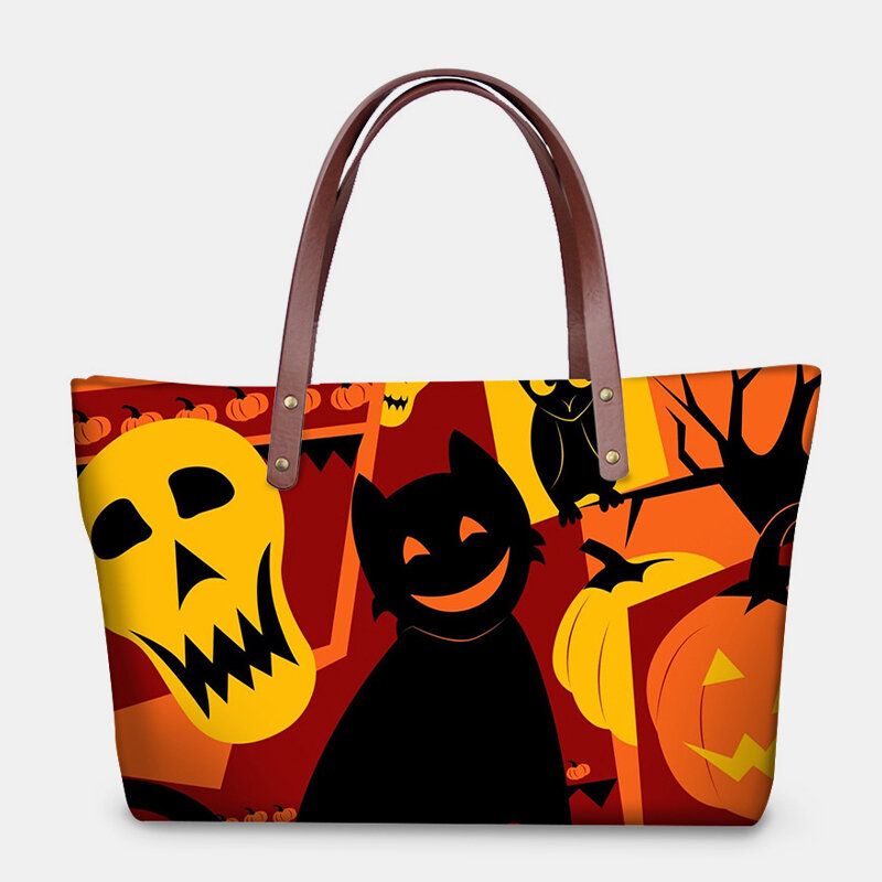 Mujeres Pu Cuero Neopreno Estilo Halloween Calabaza Calavera Festival Patrón Gran Capacidad Bolso De Mamá Bolso De Estudiante Bolso De Hombro Bolso