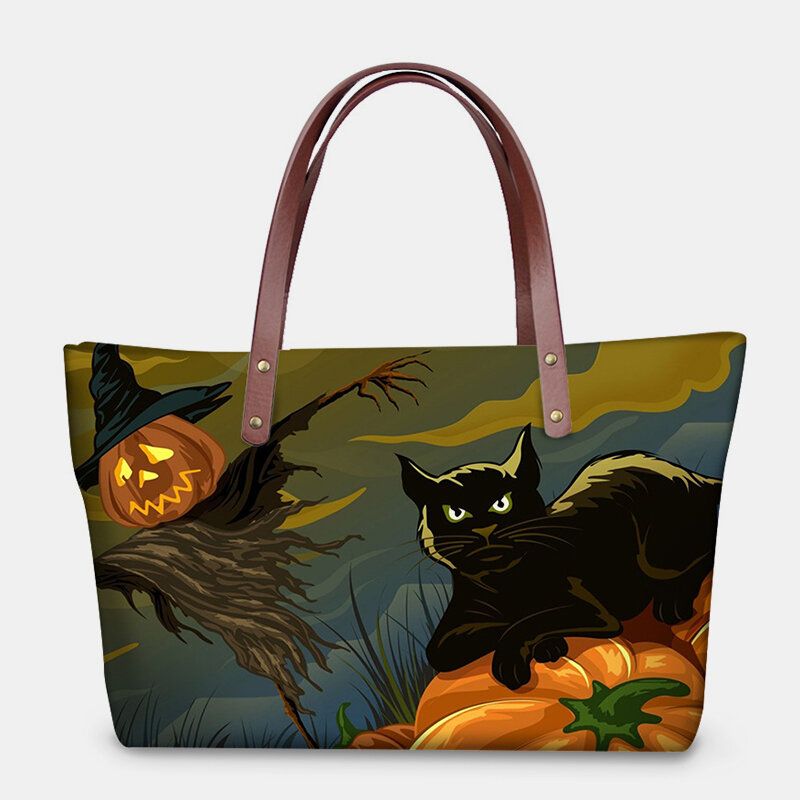 Mujeres Pu Cuero Neopreno Estilo Halloween Calabaza Calavera Festival Patrón Gran Capacidad Bolso De Mamá Bolso De Estudiante Bolso De Hombro Bolso