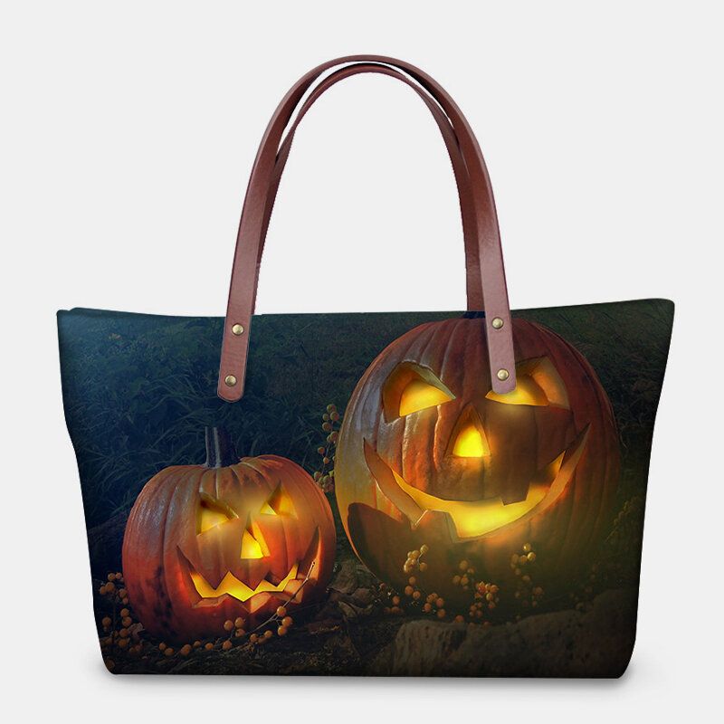 Mujeres Pu Cuero Neopreno Estilo Halloween Calabaza Calavera Festival Patrón Gran Capacidad Bolso De Mamá Bolso De Estudiante Bolso De Hombro Bolso