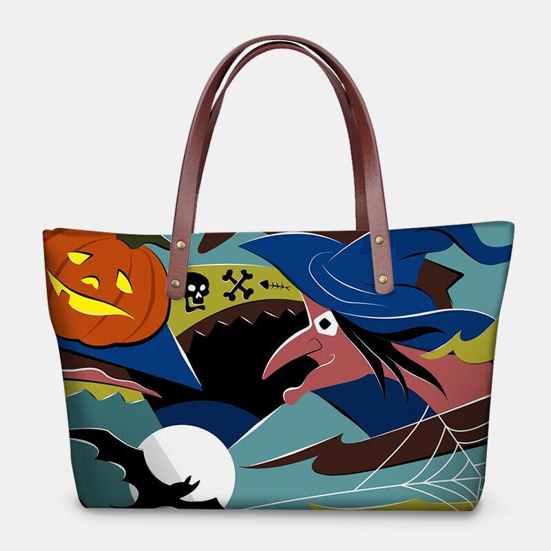 Mujeres Pu Cuero Neopreno Estilo Halloween Calabaza Calavera Festival Patrón Gran Capacidad Bolso De Mamá Bolso De Estudiante Bolso De Hombro Bolso