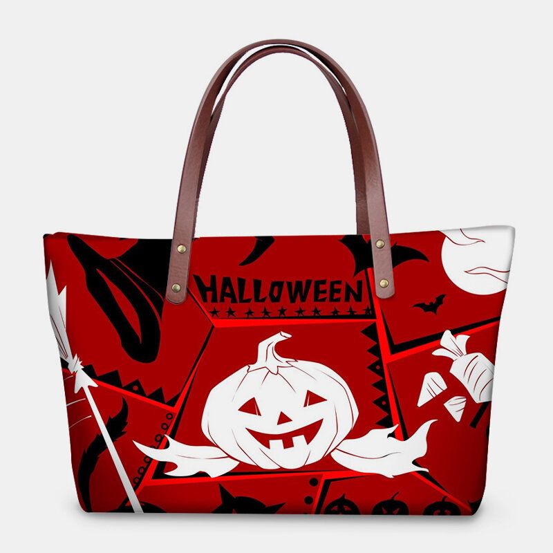 Mujeres Pu Cuero Neopreno Estilo Halloween Calabaza Calavera Festival Patrón Gran Capacidad Bolso De Mamá Bolso De Estudiante Bolso De Hombro Bolso