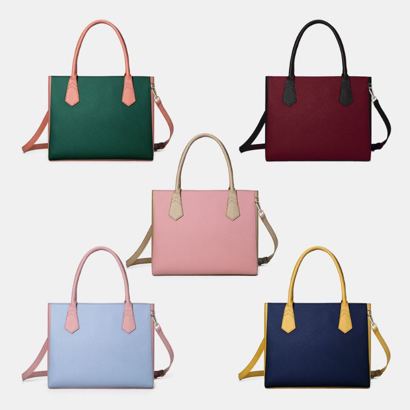 Mujeres Pu Cuero Patchwork Multifunción Multi-bolsillo 13.3 Pulgadas Bolso De Hombro Con Llave Para Computadora Portátil