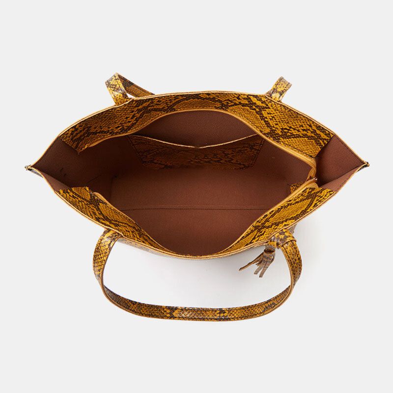 Mujeres Pu Cuero Patrón De Piel De Serpiente Borla Retro Gran Capacidad Resistente Al Desgaste Bolso De Mano Bolso De Hombro Bolsos