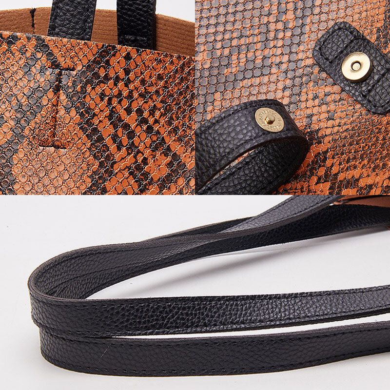 Mujeres Pu Cuero Patrón De Piel De Serpiente Retro Gran Capacidad Bolso De Mano Bolso Bandolera Bolsos