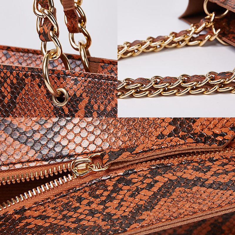 Mujeres Pu Cuero Patrón De Piel De Serpiente Retro Gran Capacidad Cadena De Metal Correa De Hombro Bolso De Mano Bolso De Hombro Bolsos